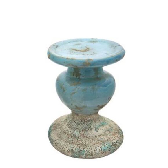7" Blue Distressed Terracotta Pillar Candleholder. Heavy nice piece - Picture 4 of 10